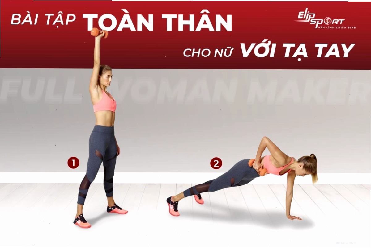 Bài tập nâng tạ qua đầu kết hợp plank