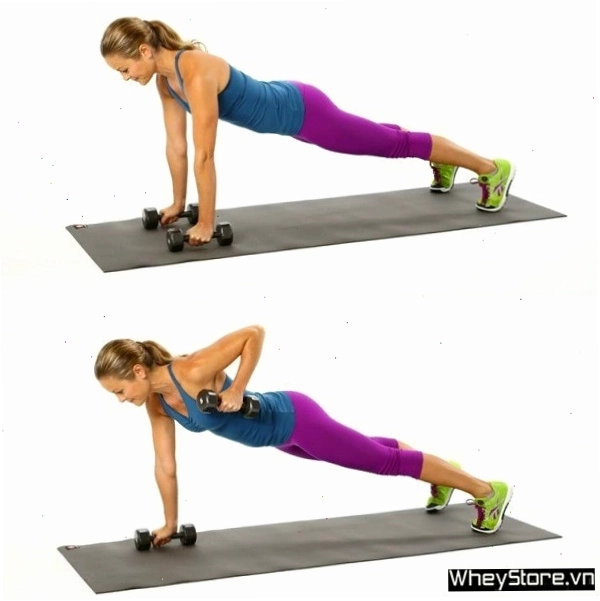 Bài tập Plank nâng tay với tạ giúp tăng vòng 1