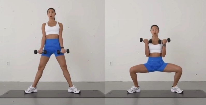 Bài tập Wide Squat kết hợp Curls cho nữ