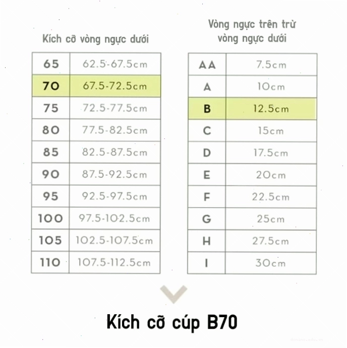 Bảng quy đổi kích cỡ áo ngực UNIQLO cho áo ngực không gọng