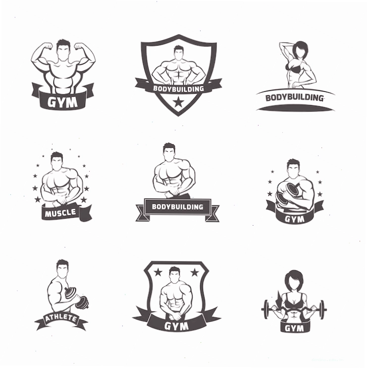 Biểu tượng tạ và cơ bắp cho logo gym fitness