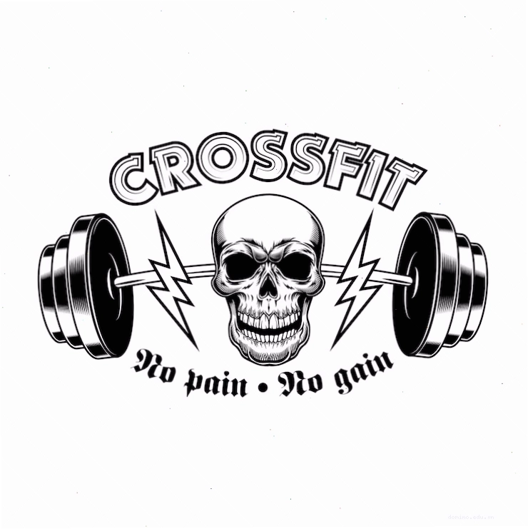 Biểu tượng thể thao cổ điển, hộp sọ gymer với tạ đòn