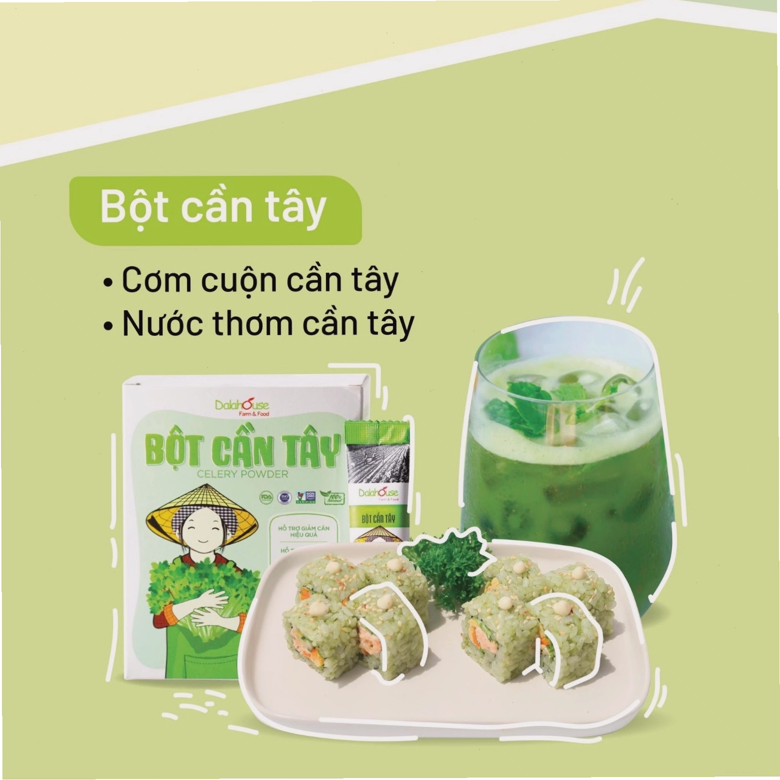 Bột cần tây hữu cơ Dalahouse hỗ trợ hành trình giảm cân và làm đẹp da