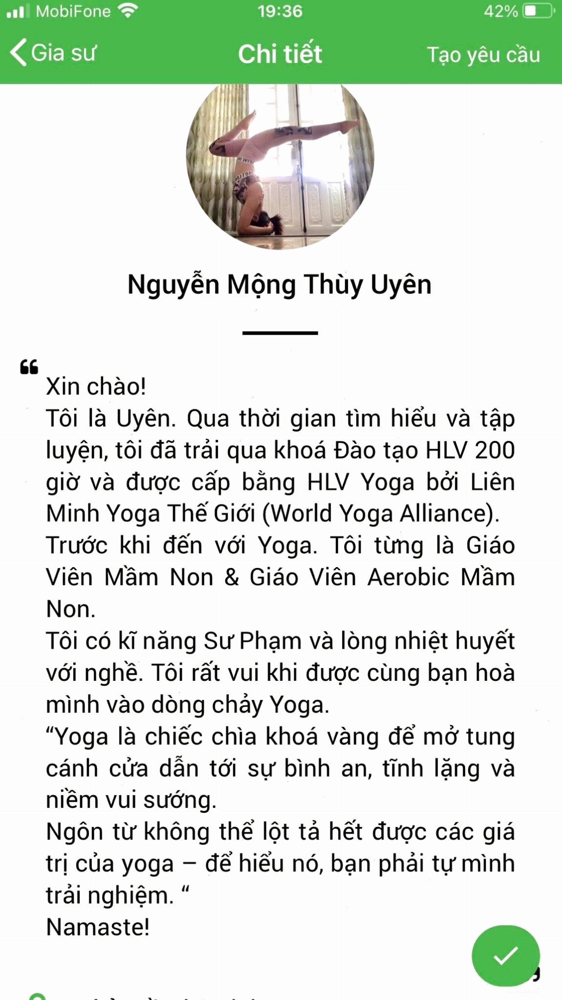 Buổi tập yoga 1 kèm 1 tại nhà với giáo viên