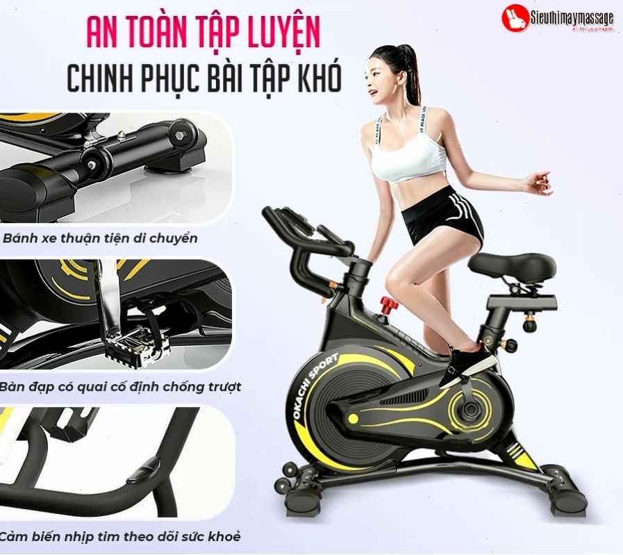 Các chi tiết an toàn trên xe đạp tập thể dục Okachi SPORT JP-495A
