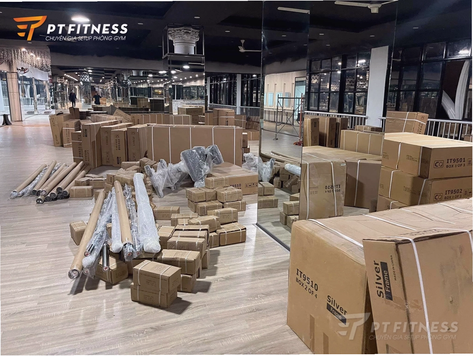 Cận cảnh khu vực tập cardio với máy chạy và máy tập toàn thân tại Blue Sky Gym