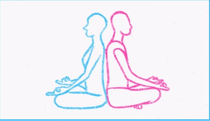 Cặp đôi thực hiện tư thế xoắn ốc dựa lưng vào nhau trong yoga đôi