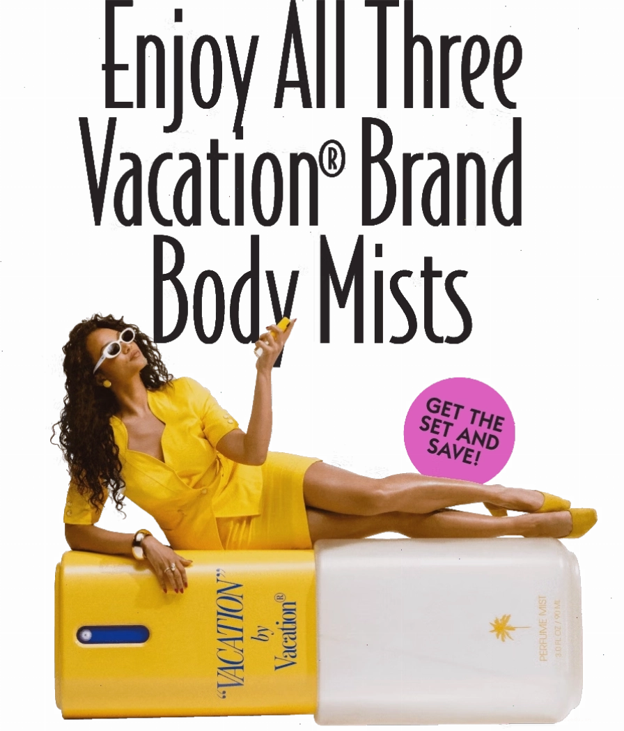 Cô gái mặc váy vàng nằm thư giãn cùng bộ set body mist Vacation