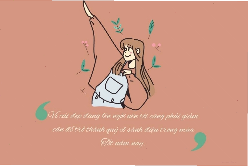 Cô gái quyết tâm giảm cân nhìn vào đồ ăn ngày Tết