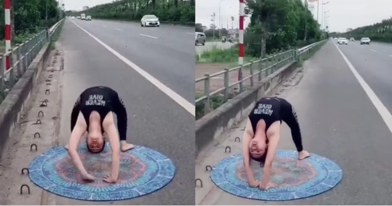 Cô gái thực hiện tư thế yoga trên địa điểm du lịch ấn tượng.