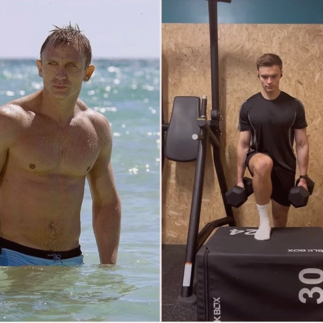 Daniel Craig trong bể bơi và một người thực hiện bài tập bước lên bục