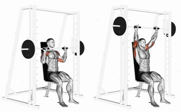Đẩy vai ngồi với máy Smith - Bài tập hiệu quả cho cơ vai trước và giữa