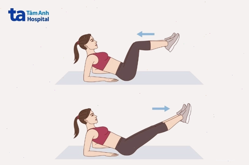 Động tác gập duỗi chân cho vùng bụng dưới