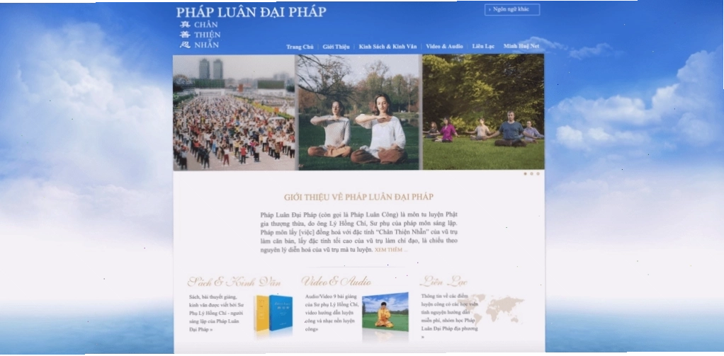 Giao diện website chính thức của Pháp Luân Công tại vi.falundafa.org