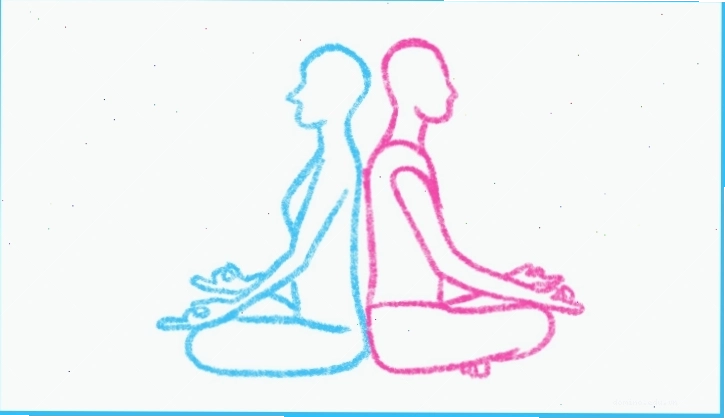 Hai người thực hiện tư thế vặn xoắn lưng đối lưng trong yoga cặp đôi
