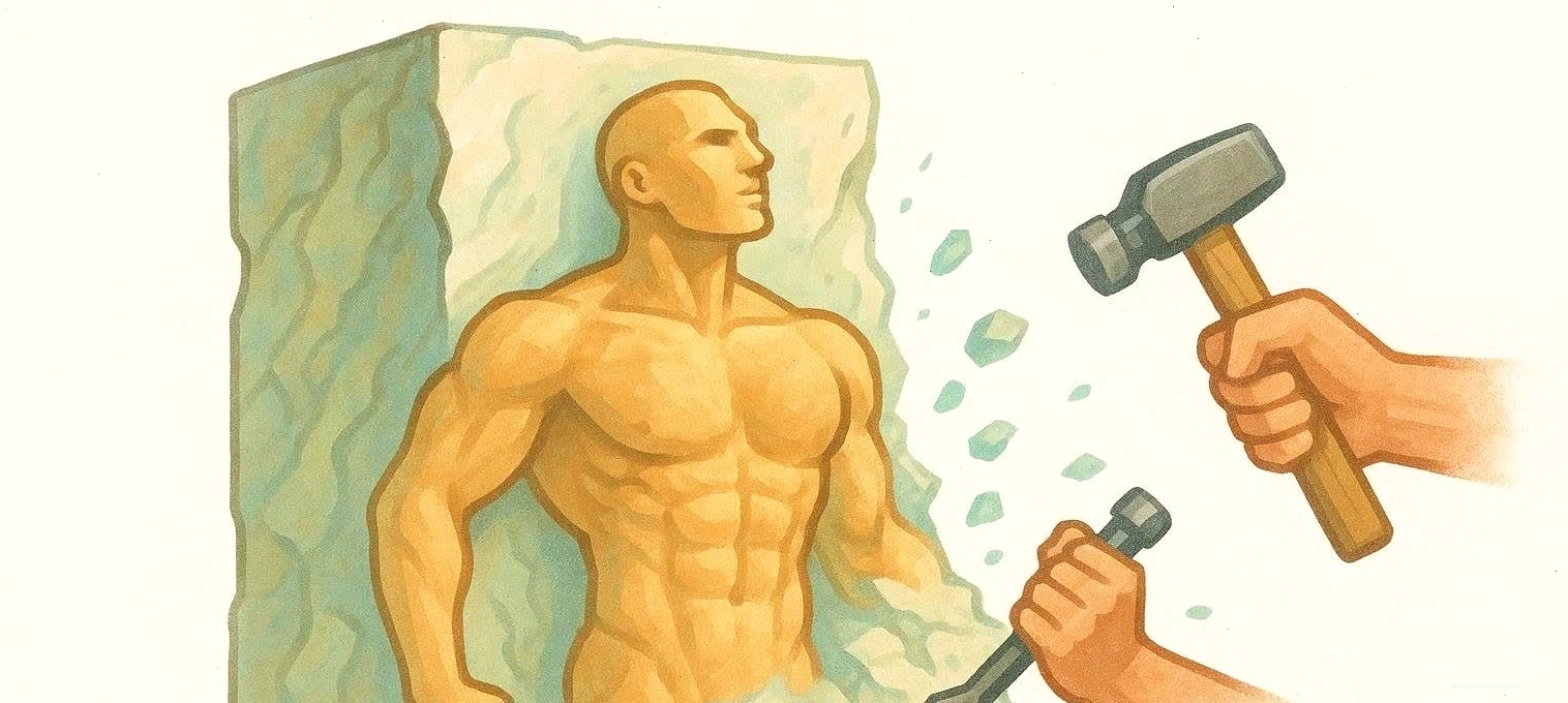 Hình ảnh điêu khắc một hình thể nam giới săn chắc từ khối đá