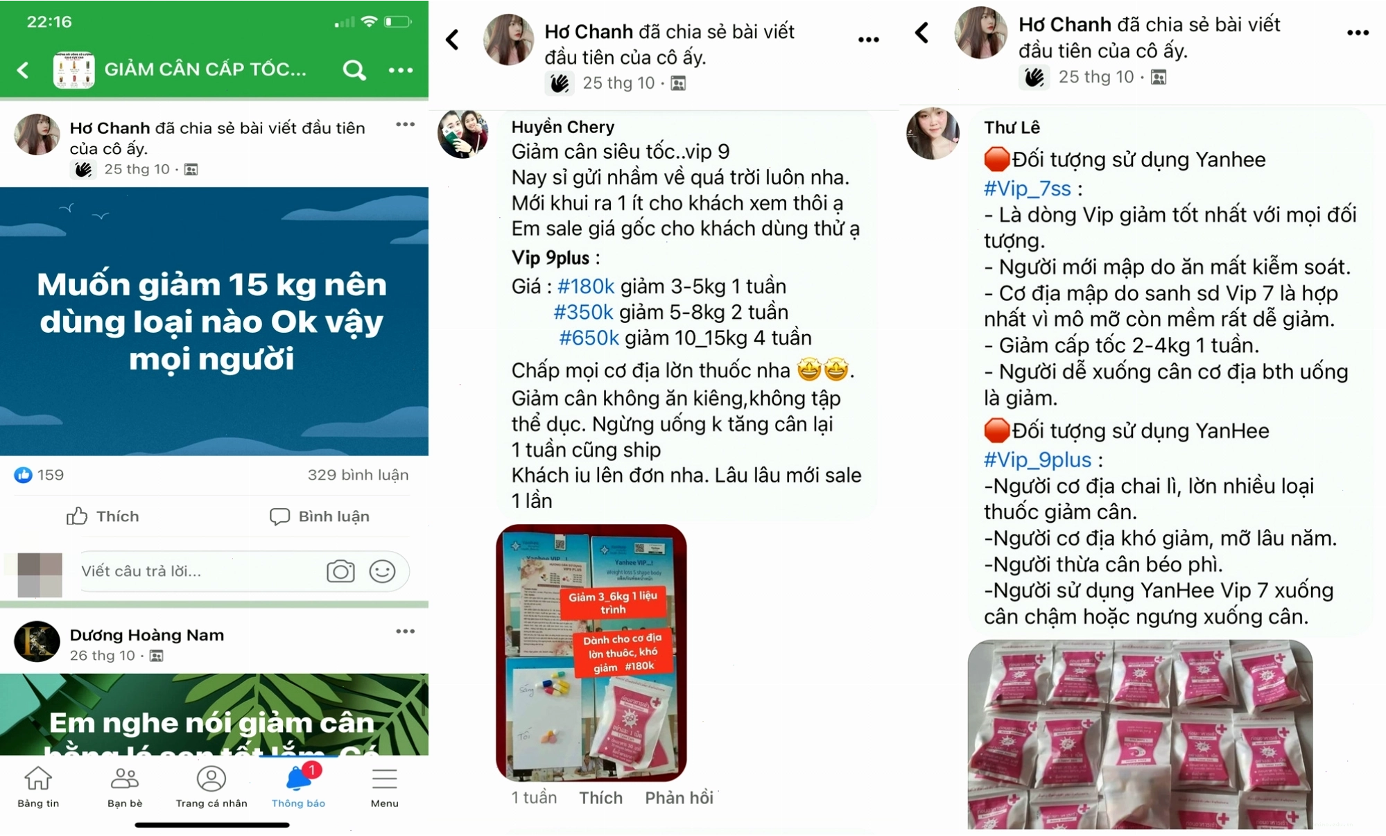Hình ảnh người dùng tìm kiếm tư vấn về sản phẩm giảm cân Yanhee trên mạng xã hội