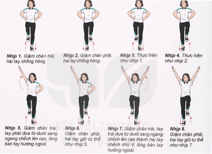 Học sinh lớp 9 thực hiện động tác vặn mình trong bài thể dục nhịp điệu