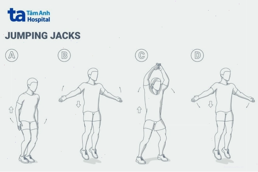 Jumping jack khởi động trước buổi tập cardio giảm mỡ bụng