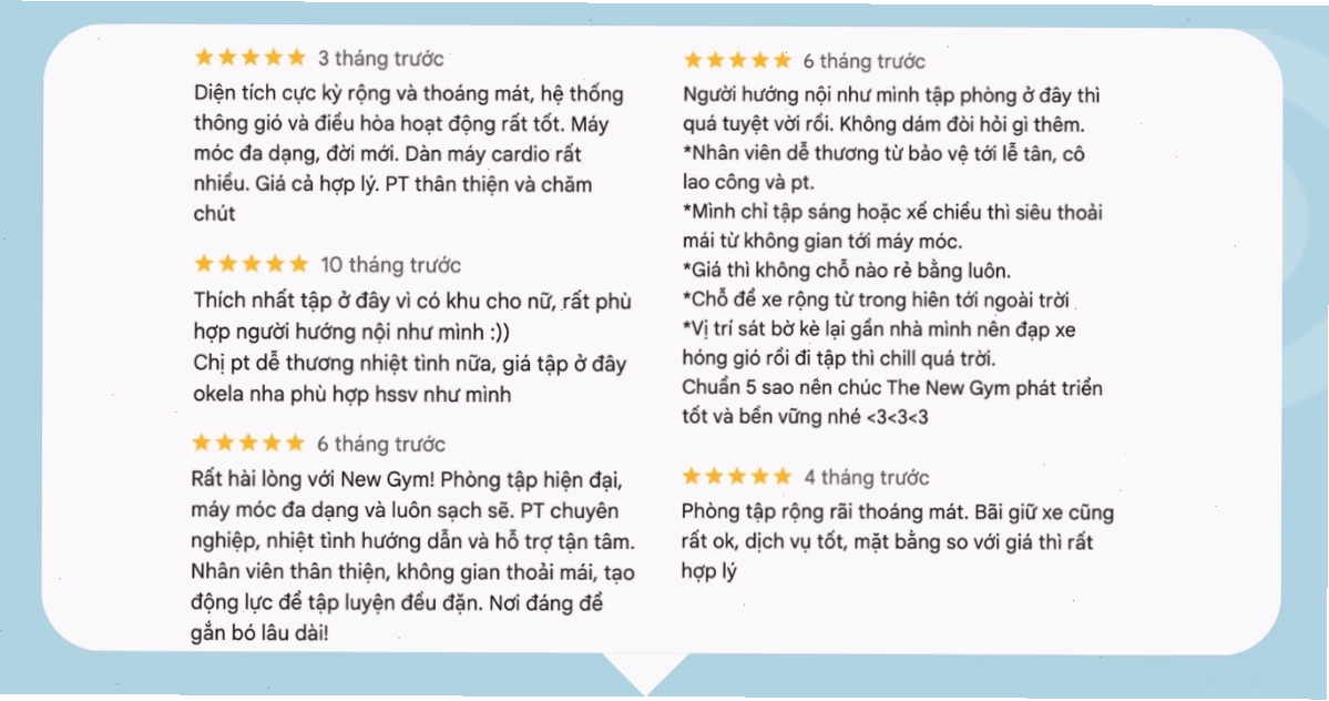 Không gian phòng tập The New Gym rộng rãi, trang bị nhiều máy móc hiện đại