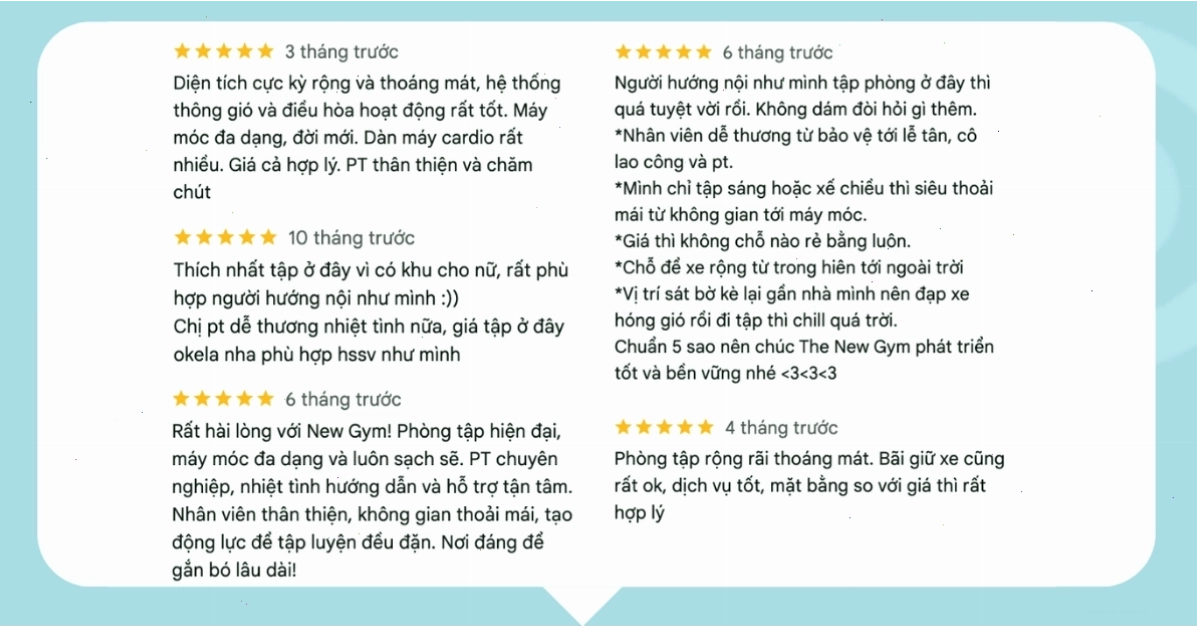Không gian phòng tập The New Gym rộng rãi và đầy đủ thiết bị