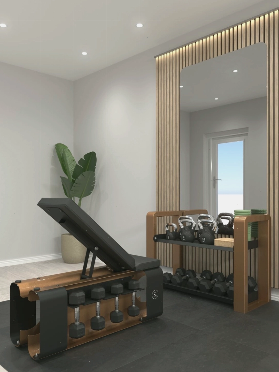 Không gian small gym với thiết bị tập luyện gọn gàng