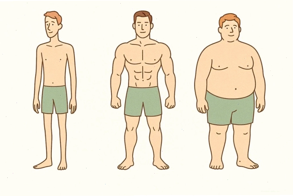 Minh họa ba dạng hình thể nam: Ectomorph, Mesomorph, Endomorph