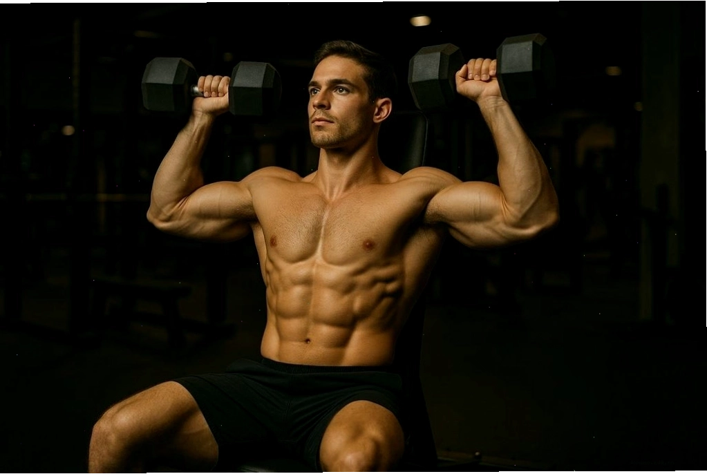 Người đàn ông với vóc dáng mesomorph đang tập tạ trong phòng gym.