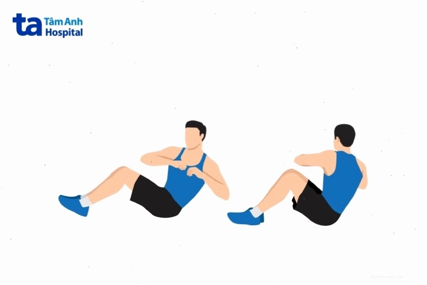 Người đang thực hiện bài tập vặn người kiểu Nga (Russian Twist)