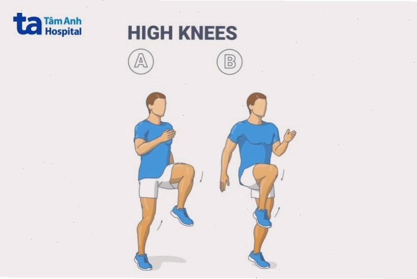 Người phụ nữ thực hiện bài tập high knee