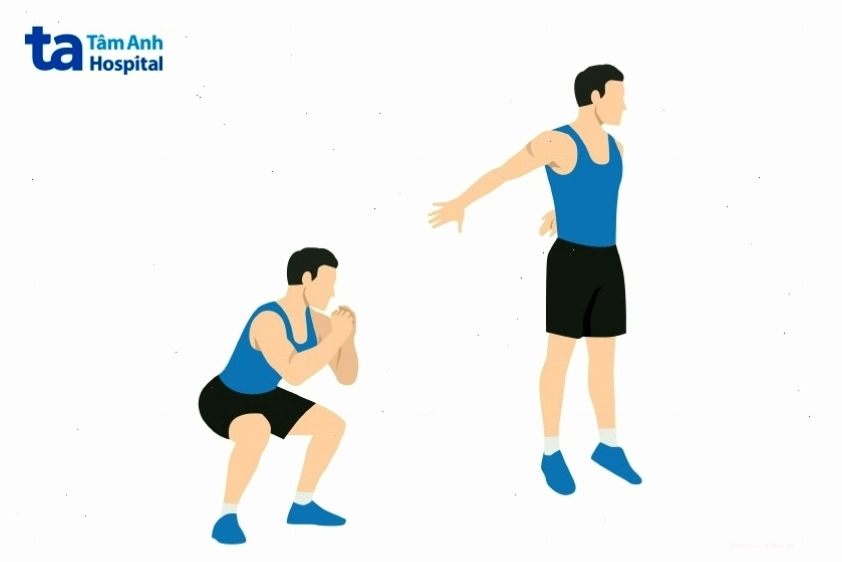 Người tập thực hiện bài jump squat đốt calo hiệu quả