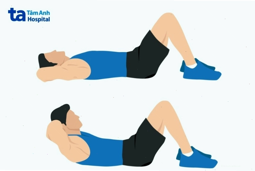 Người tập thực hiện động tác gập bụng (crunch) cơ bản