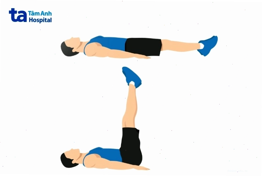 Người tập thực hiện động tác nằm nâng chân