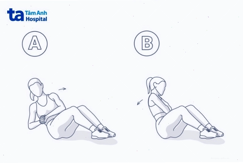 Người tập thực hiện động tác vặn người kiểu Nga