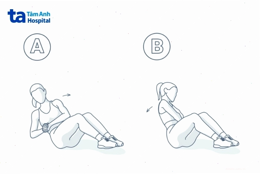 Người tập thực hiện động tác vặn người kiểu Nga