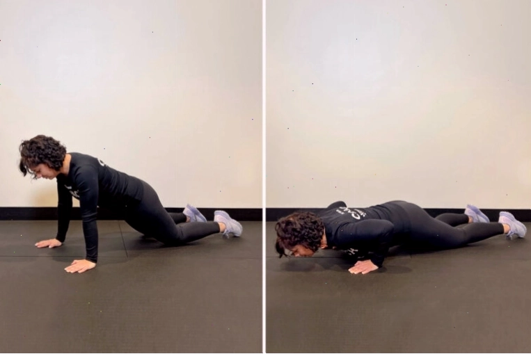 Người thực hiện động tác chống đẩy (Push-ups) trong bài tập toàn thân tại nhà