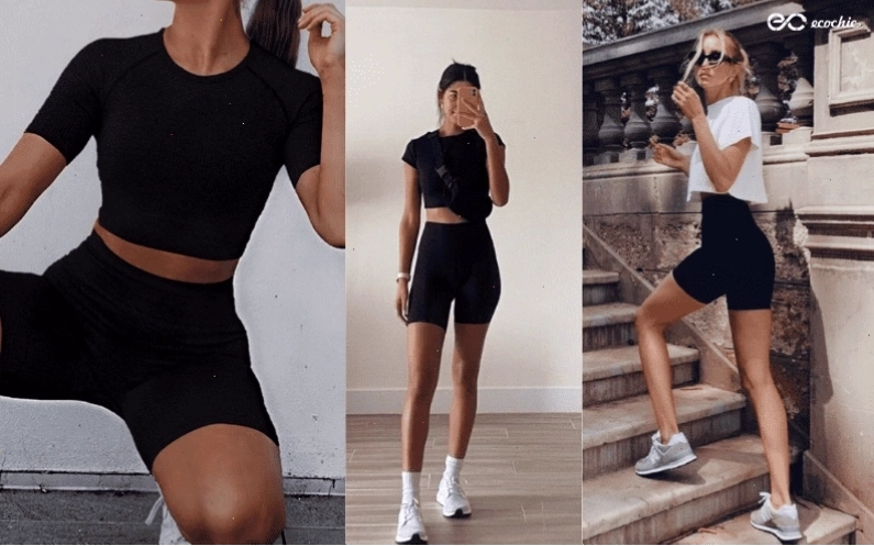 Set đồ tập gym cho nữ gồm áo croptop và quần biker short