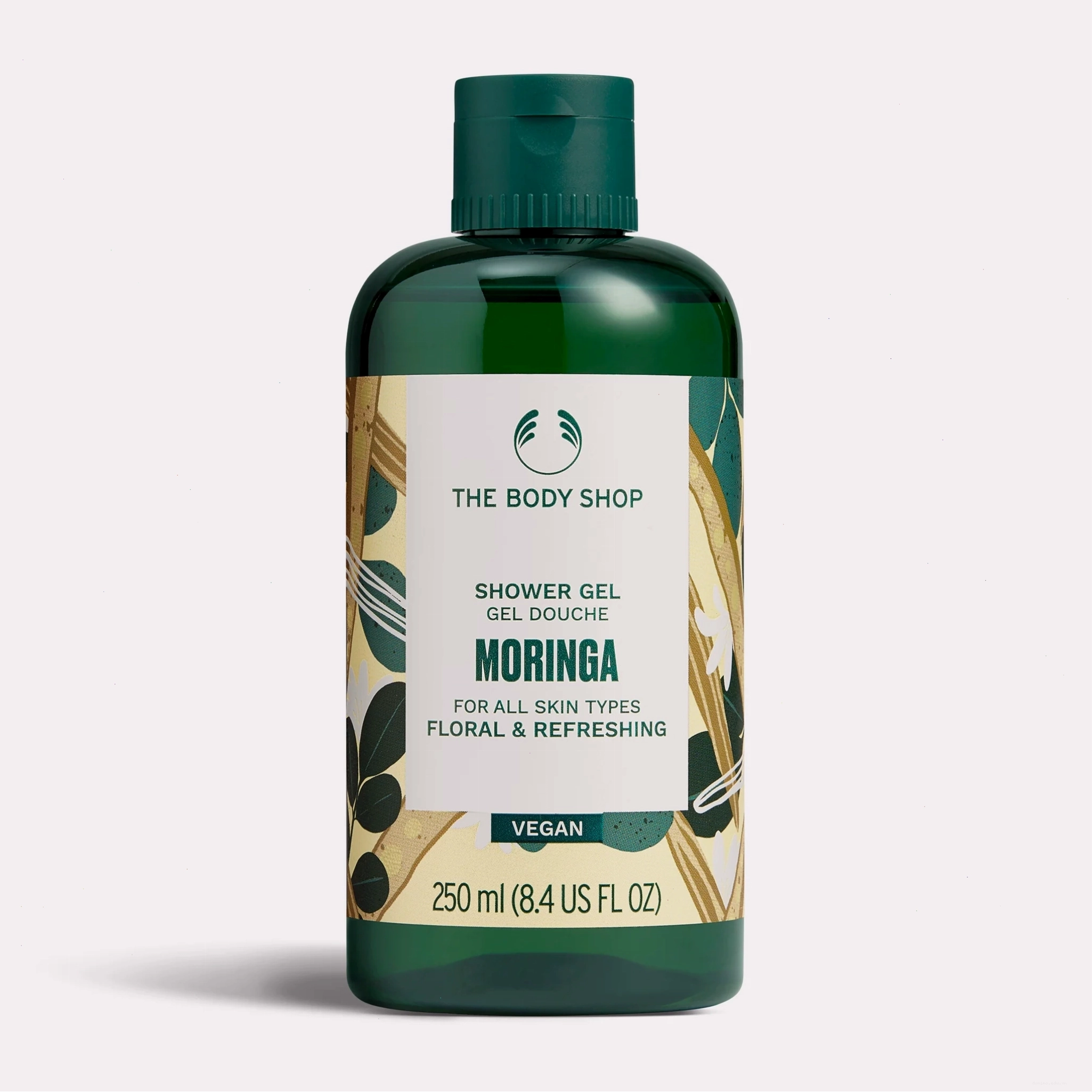 Sữa tắm The Body Shop Moringa Shower Gel với bao bì hoa lá nổi bật