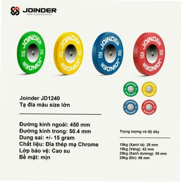 Tạ đĩa màu cao cấp Joinder JD1230 size lớn