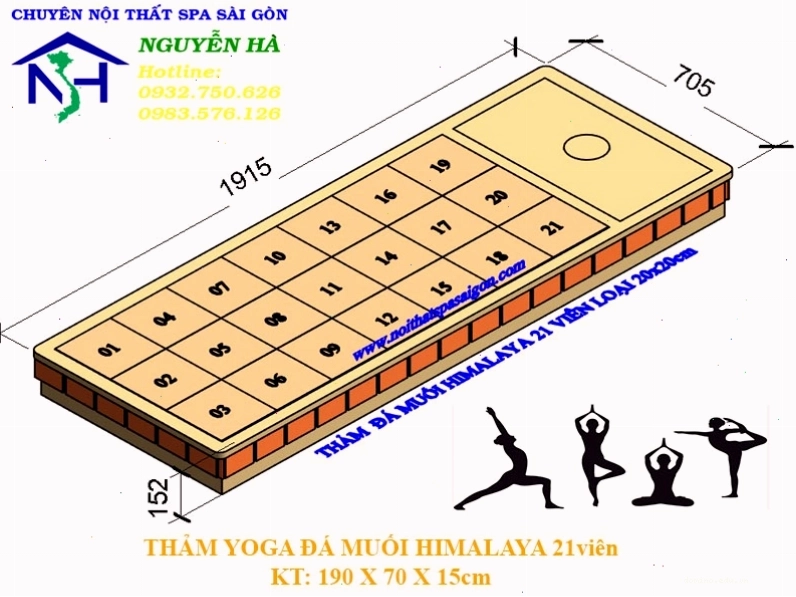 Thảm yoga đá muối Himalaya 21 viên chất lượng cao