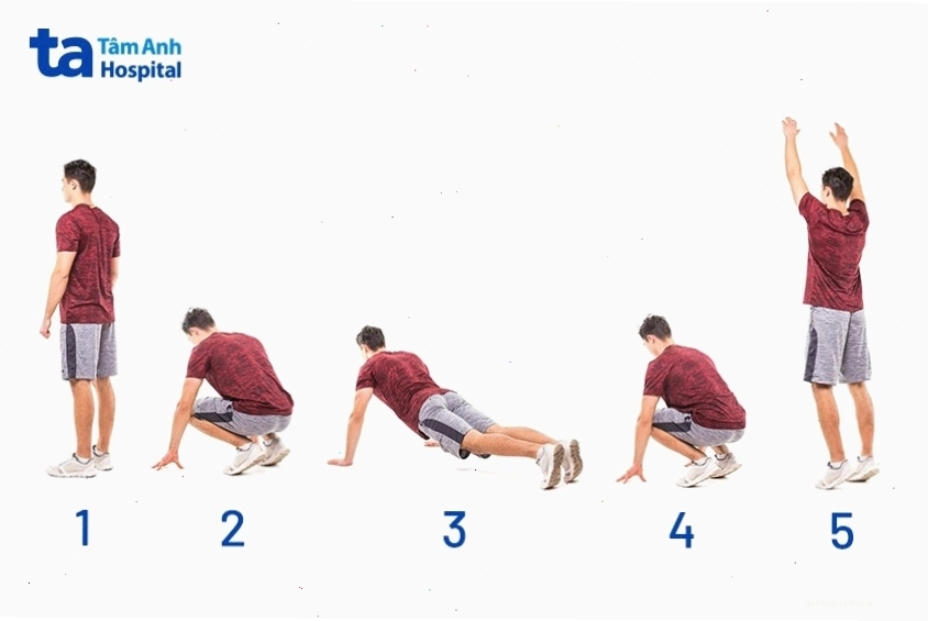 Thực hiện các động tác của bài tập Burpee giảm mỡ toàn thân