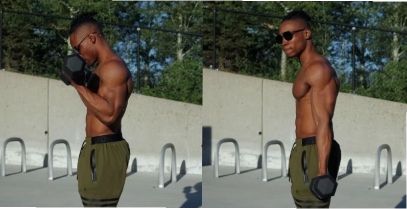 Thực hiện động tác Double Bicep Curl với tạ đơn