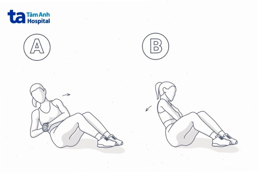 Thực hiện động tác vặn người kiểu Nga để săn chắc cơ liên sườn