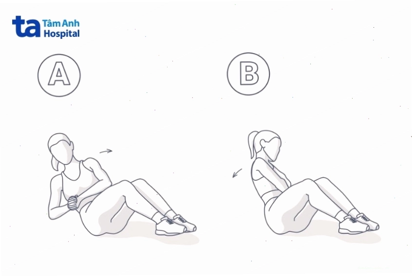Thực hiện động tác vặn người kiểu Nga (Russian Twist)
