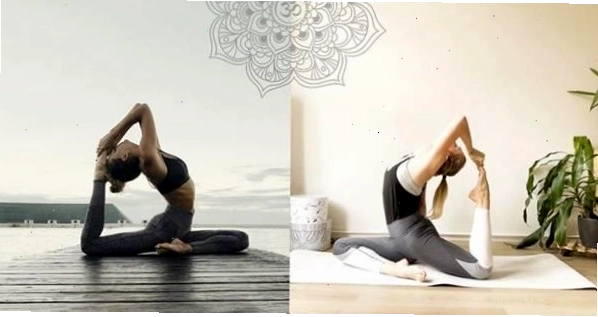 Tư thế anh hùng yoga với vòng hỗ trợ cột sống