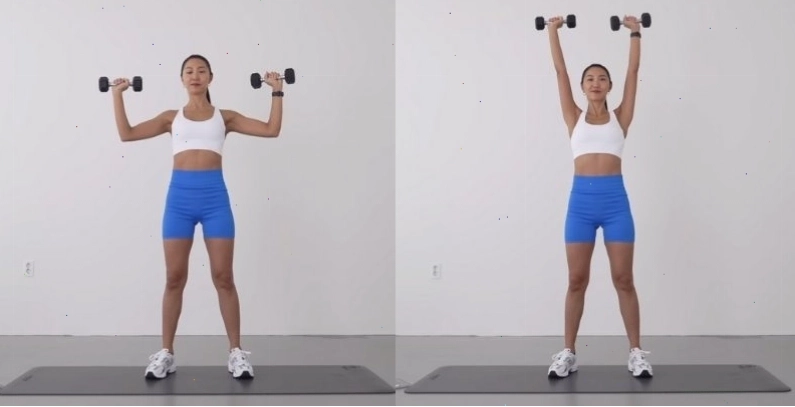 Tư thế thực hiện bài tập Shoulder Press với tạ đơn