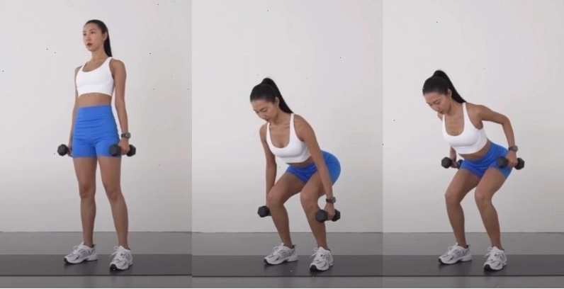 Tư thế thực hiện bài tập Squat Row với tạ đơn