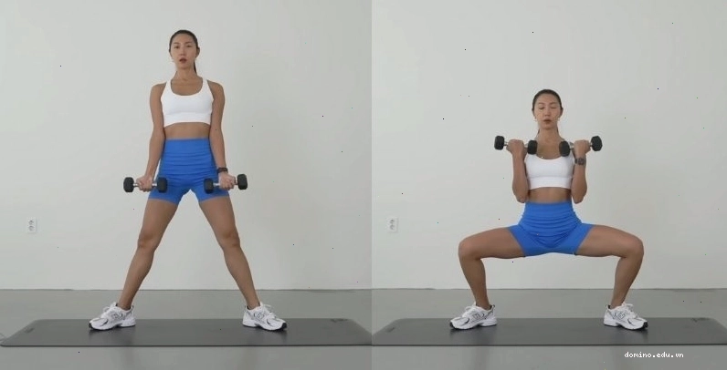 Tư thế thực hiện bài tập Wide Squat + Curls với tạ đơn