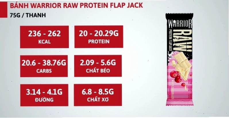 Warrior RAW Protein Flap Jack với thành phần dinh dưỡng cân bằng