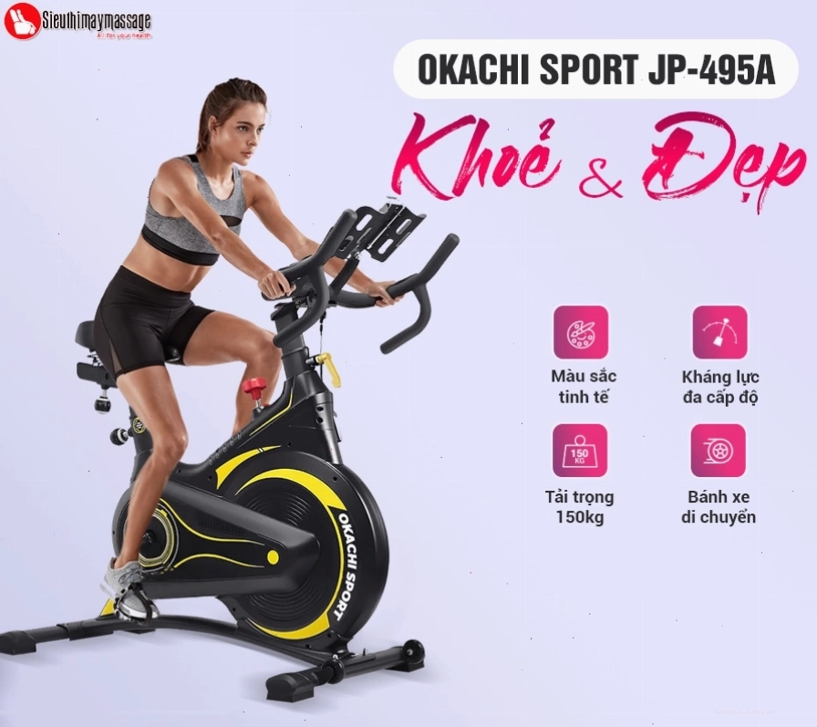 Xe đạp tập thể dục Okachi SPORT JP-495A cao cấp với thiết kế thể thao sang trọng